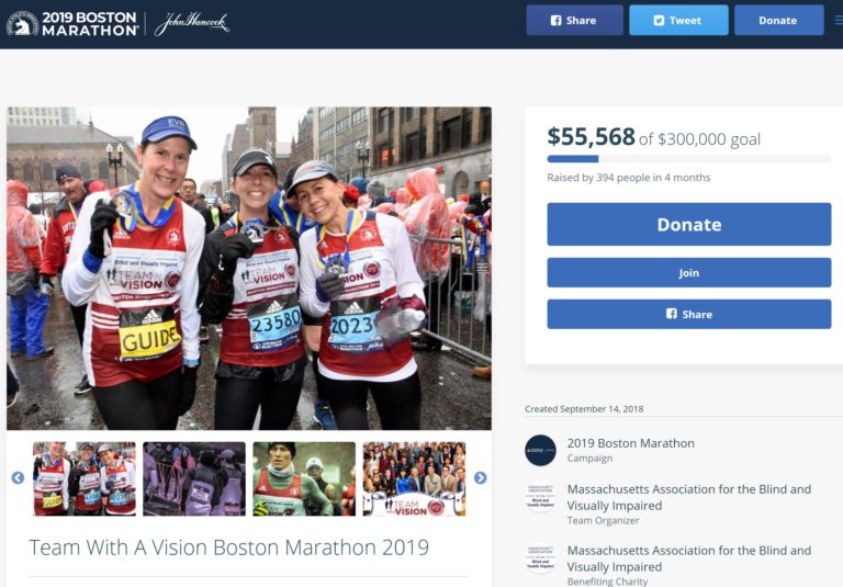 Screenshot of Team With A Visions fundraising page