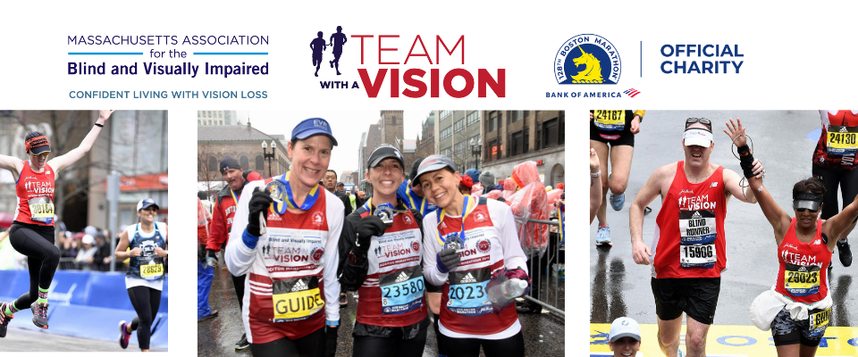 3 Team With A Vision runners smiling at the Boston Marathon finish