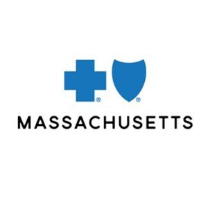 Blue Cross Blue Shield of Massachusetts logo featuring stylized blue cross and shield icons and the word Massachusetts in black text